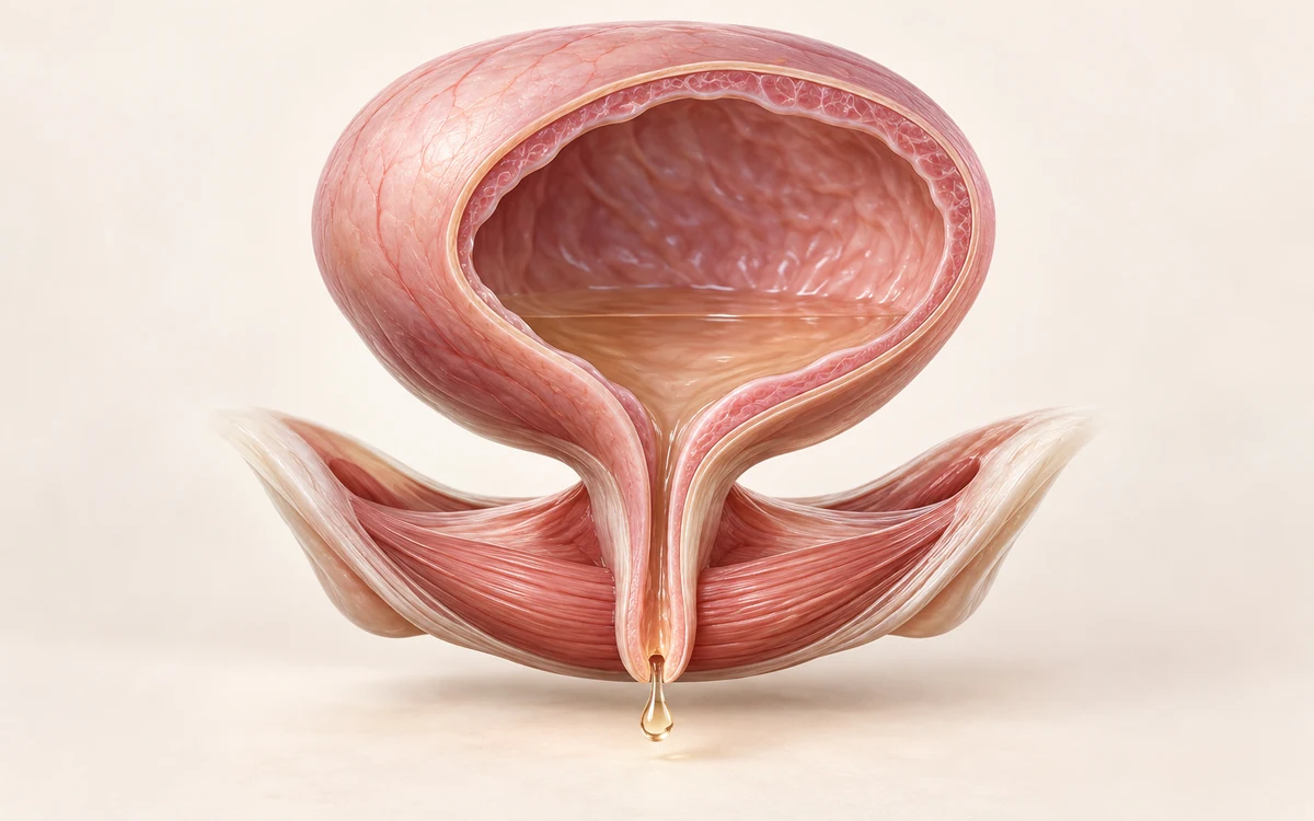 Illustration médicale de la vessie, de l’urètre et du soutien du plancher pelvien